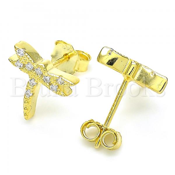 Sterling Silver 02.336.0162.2 Stud Earring, Dragon-Fly Design, with White Crystal, Polished Finish, Golden Tone
