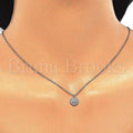 Sterling Silver Fancy Necklace, Smile Design, with Cubic Zirconia, Rhodium Tone