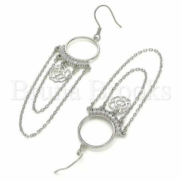 Sterling Silver 02.367.0019 Long Earring, Flower Design, with White Cubic Zirconia, Polished Finish, Rhodium Tone