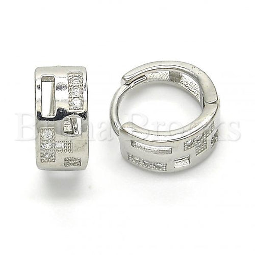 Bruna Brooks Sterling Silver 02.332.0039.12 Huggie Hoop, with White Micro Pave, Polished Finish, Rhodium Tone