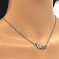 Sterling Silver Fancy Necklace, Butterfly Design, with Micro Pave, Rhodium Tone