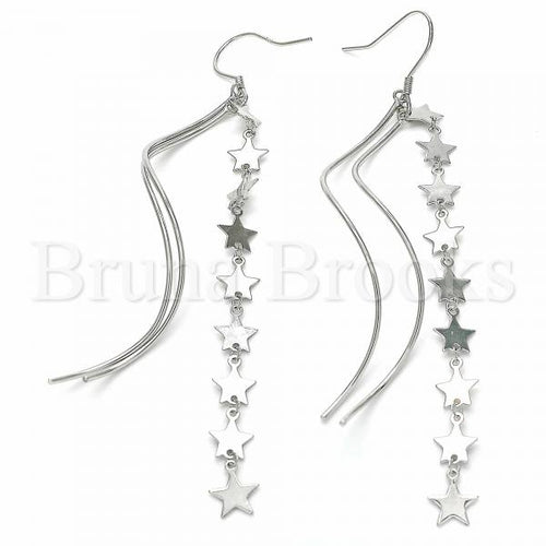 Bruna Brooks Sterling Silver 02.367.0010 Long Earring, Star Design, Polished Finish, Rhodium Tone