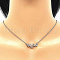 Sterling Silver 04.336.0195.16 Fancy Necklace, Leaf Design, with White Crystal, Polished Finish, Rhodium Tone