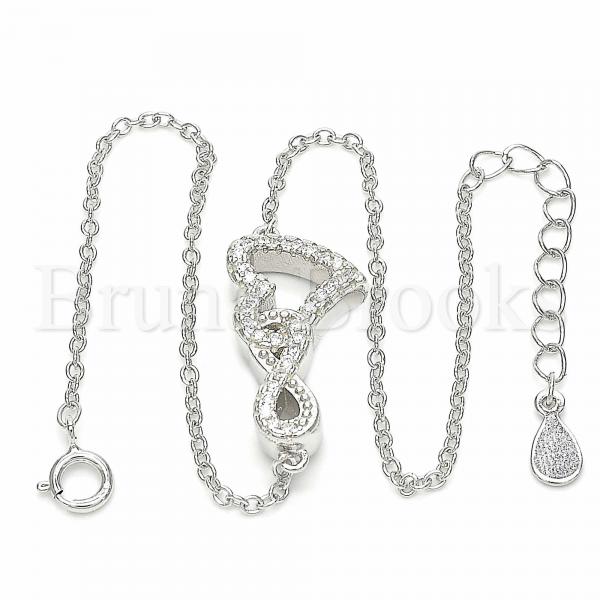Sterling Silver 03.336.0083.08 Fancy Bracelet, Heart and Infinite Design, with White Crystal, Polished Finish, Rhodium Tone