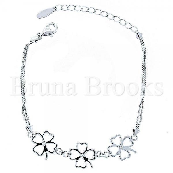 Bruna Brooks Sterling Silver 03.176.0004 Fancy Bracelet, Flower Design, Polished Finish, Rhodium Tone