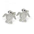 Sterling Silver Stud Earring, Turtle Design, with Cubic Zirconia and Micro Pave, Rhodium Tone