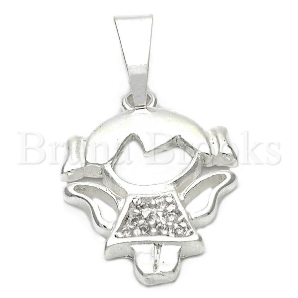 Bruna Brooks Sterling Silver 05.16.0203 Fancy Pendant, Little Girl Design, with White Crystal, Polished Finish, Silver Tone