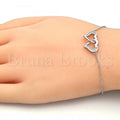 Sterling Silver Fancy Bracelet, Heart Design, with Micro Pave, Rhodium Tone
