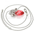 Rhodium Plated 04.239.0012.3.16 Fancy Necklace, Kohala and Heart Design, with Padparadscha Swarovski Crystals and White Cubic Zirconia, Polished Finish, Rhodium Tone