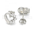 Sterling Silver 02.336.0049 Stud Earring, Heart Design, with White Cubic Zirconia, Polished Finish, Rhodium Tone