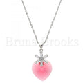 Rhodium Plated Fancy Necklace, Heart and Flower Design, with Swarovski Crystals and Cubic Zirconia, Rhodium Tone