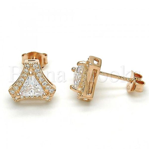 Bruna Brooks Sterling Silver 02.285.0085 Stud Earring, with White Cubic Zirconia, Polished Finish, Rose Gold Tone