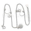 Sterling Silver 03.336.0052.10 Charm Anklet , with White Cubic Zirconia and Ivory Pearl, Polished Finish, Rhodium Tone