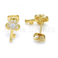 Sterling Silver 02.285.0062 Stud Earring, key Design, with White Cubic Zirconia, Polished Finish, Golden Tone