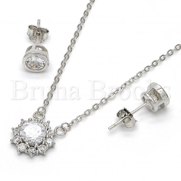 Sterling Silver 10.186.0009 Earring and Pendant Adult Set, Flower Design, with White Cubic Zirconia, Polished Finish, Rhodium Tone