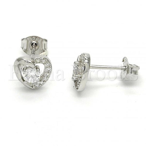 Bruna Brooks Sterling Silver 02.285.0061 Stud Earring, Heart Design, with White Cubic Zirconia, Polished Finish,