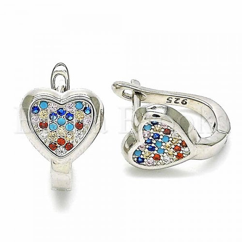 Bruna Brooks Sterling Silver 02.186.0192.12 Huggie Hoop, Heart Design, with Multicolor Micro Pave, Polished Finish, Rhodium Tone