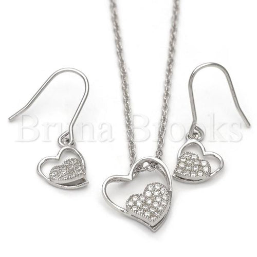 Bruna Brooks Sterling Silver 10.174.0095.18 Earring and Pendant Adult Set, Heart Design, with White Cubic Zirconia, Rhodium Tone