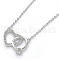 Sterling Silver Fancy Necklace, Heart Design, with Cubic Zirconia and Crystal, Rhodium Tone