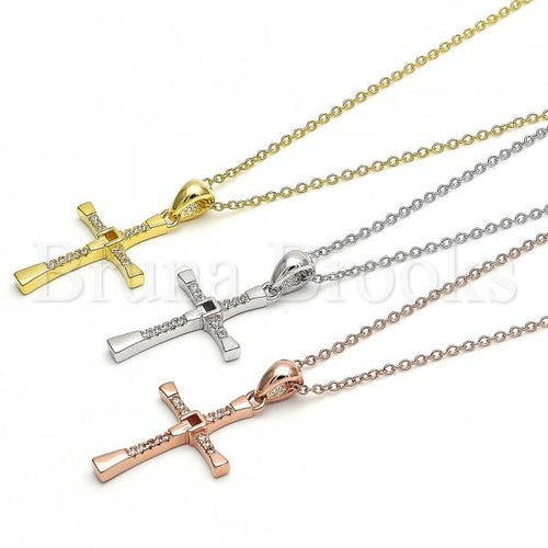 Sterling Silver Fancy Necklace, Cross Design, with Crystal, Rhodium Tone