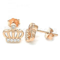 Sterling Silver Stud Earring, Crown Design, with Cubic Zirconia and Crystal, Rhodium Tone