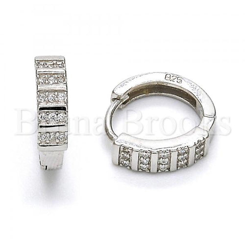 Bruna Brooks Sterling Silver 02.175.0037.15 Huggie Hoop, with White Micro Pave, Polished Finish, Rhodium Tone