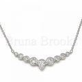 Bruna Brooks Sterling Silver 04.336.0139.16 Fancy Necklace, Teardrop Design, with White Cubic Zirconia, Polished Finish, Rhodium Tone