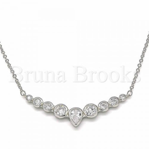 Bruna Brooks Sterling Silver 04.336.0139.16 Fancy Necklace, Teardrop Design, with White Cubic Zirconia, Polished Finish, Rhodium Tone