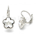 Rhodium Plated Leverback Earring, Flower Design, with Swarovski Crystals, Rhodium Tone