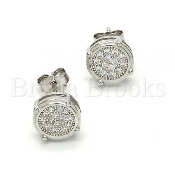 Sterling Silver 02.290.0012 Stud Earring, with White Micro Pave, Polished Finish, Rhodium Tone