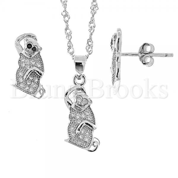 Bruna Brooks Sterling Silver 10.174.0057 Earring and Pendant Adult Set, with White Micro Pave, Rhodium Tone