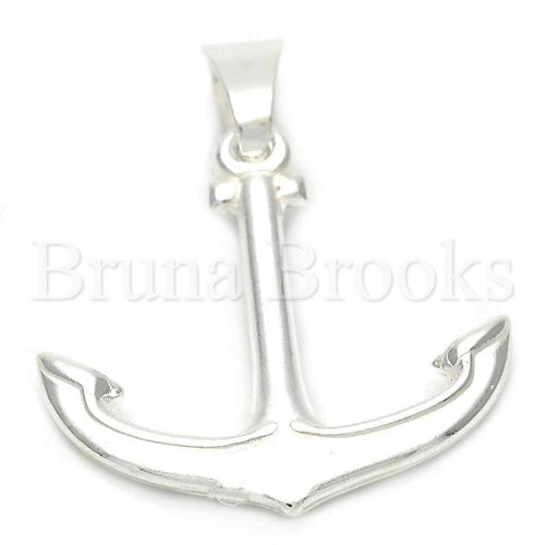 Bruna Brooks Sterling Silver 05.16.0205 Fancy Pendant, Anchor Design, Polished Finish, Silver Tone