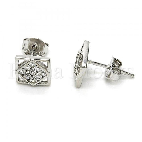Bruna Brooks Sterling Silver 02.285.0009 Stud Earring, with White Cubic Zirconia, Polished Finish, Rhodium Tone