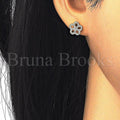 Sterling Silver 02.174.0084 Stud Earring, Flower Design, with White Micro Pave, Polished Finish, Golden Tone