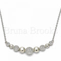 Bruna Brooks Sterling Silver 04.336.0135.16 Fancy Necklace, with White Cubic Zirconia, Polished Finish, Rhodium Tone
