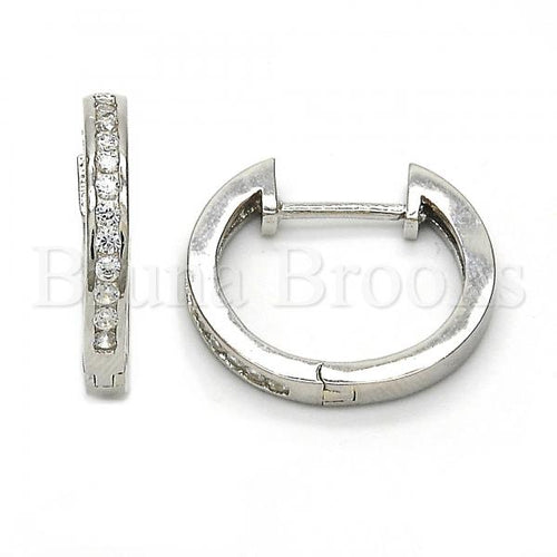 Bruna Brooks Sterling Silver 02.174.0053.20 Huggie Hoop, with White Cubic Zirconia, Polished Finish, Rhodium Tone