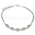 Bruna Brooks Sterling Silver 03.286.0024.07 Fancy Bracelet, with White Crystal, Polished Finish, Rhodium Tone
