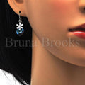 Rhodium Plated Dangle Earring, Heart and Flower Design, with Swarovski Crystals and Micro Pave, Rhodium Tone
