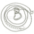 Sterling Silver Fancy Necklace, Heart Design, with Crystal and Cubic Zirconia, Rhodium Tone
