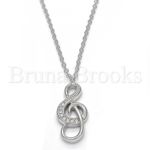 Bruna Brooks Sterling Silver 04.336.0011.16 Fancy Necklace, Music Note Design, with White Crystal, Polished Finish, Rhodium Tone