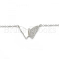 Sterling Silver 04.336.0061.16 Fancy Necklace, Butterfly Design, with White Micro Pave, Polished Finish, Rhodium Tone