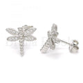 Bruna Brooks Sterling Silver 02.336.0043 Stud Earring, Dragon-Fly Design, with White Micro Pave, Polished Finish, Rhodium Tone