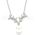 Bruna Brooks Sterling Silver 04.336.0136.16 Fancy Necklace, with White Cubic Zirconia and Ivory Pearl, Polished Finish, Rhodium Tone