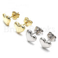 Sterling Silver Stud Earring, Heart Design, Rhodium Tone