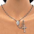 Sterling Silver 09.285.0004.28 Thin Rosary, Virgen Maria and Cross Design, Polished Finish, Rhodium Tone