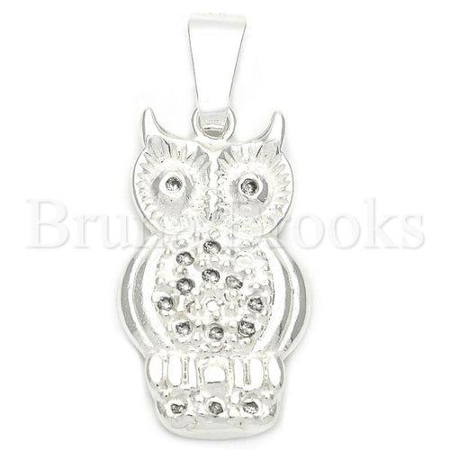 Bruna Brooks Sterling Silver 05.16.0202 Fancy Pendant, Owl Design, with Black Crystal, Polished Finish, Silver Tone