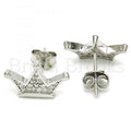 Sterling Silver Stud Earring, Crown Design, with Micro Pave, Rhodium Tone