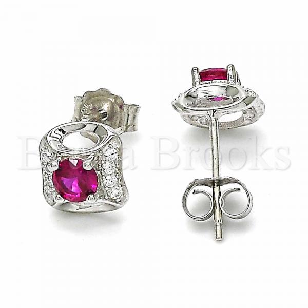 Sterling Silver 02.367.0024.1 Stud Earring, with Ruby and White Cubic Zirconia, Polished Finish, Rhodium Tone