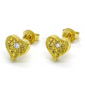 Sterling Silver Stud Earring, Heart Design, with Cubic Zirconia, Golden Tone