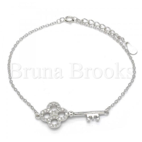 Bruna Brooks Sterling Silver 03.336.0020.07 Fancy Bracelet, key Design, with White Cubic Zirconia, Polished Finish, Rhodium Tone